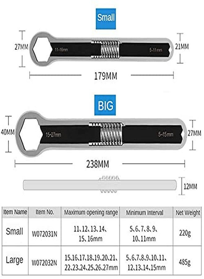 Ritmo مفتاح ربط متعدد الاستخدامات من ريتومو، رأس مزدوج، مفتاح ربط عالمي، براغي وصواميل، مفاتيح ربط قابلة للتعديل، مفتاح عزم الدوران، أدوات يدوية لصيانة وإصلاح السيارات - قطعتان - Image 2